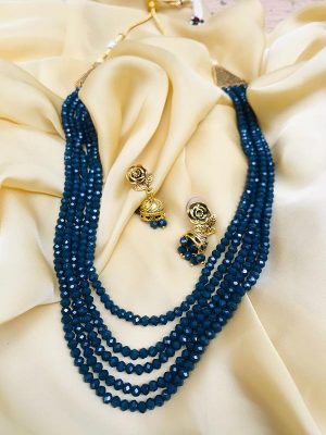 Blue Multiple Quartz Bead Mala Necklace