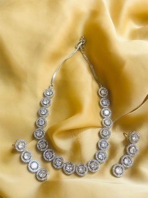 Silver Round American Diamond Necklace