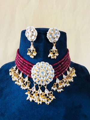 Premium Marron Beads Pearl Drop Necklace