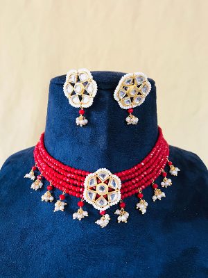 Crystal Jaipuri Red Beads Choker Necklace