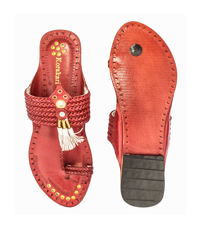 Luxury Cherry Red Vintage Design Kolhapuri Chappal For Women - Zakarto