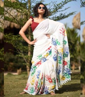 Chanderi Linen cotton Holi Special saree
