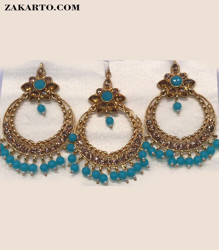 Sky blue maang tikka discount