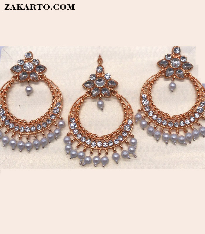 Grey earrings and maang tikka set — ItsHerWay.com