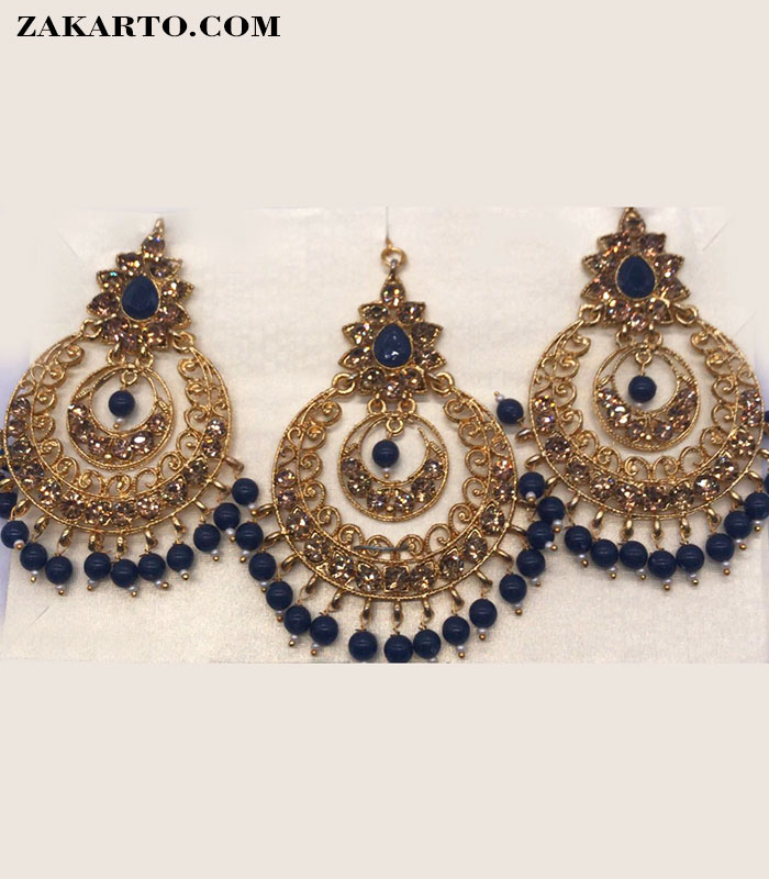 Black Color Kundan Earrings With Maang Tikka (KDTE456BLK)