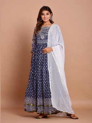 Blue Bandhej Cotton Kurta Sets