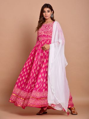 Pink Bandhej Cotton Kurta Sets