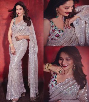 Madhuri Dixit Dance Deewane Promotion Glossy Silk Saree