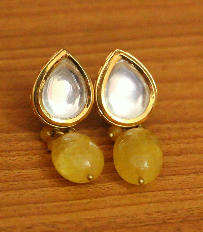 Yellow & Black Stone Earring | Golden Oxidised Earrings | Saaj