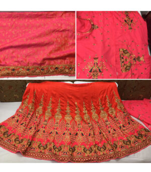 Beautiful Designer Wear Orange Chennai Silk Padding Georgette Bollywood Lehenga