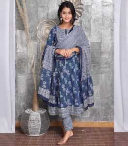 Blue Cotton Anarkali Kurti