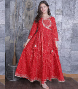 Beautiful Heavy Cotton Embroidery Gown Kurti