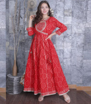 Beautiful Heavy Cotton Embroidery Gown Kurti