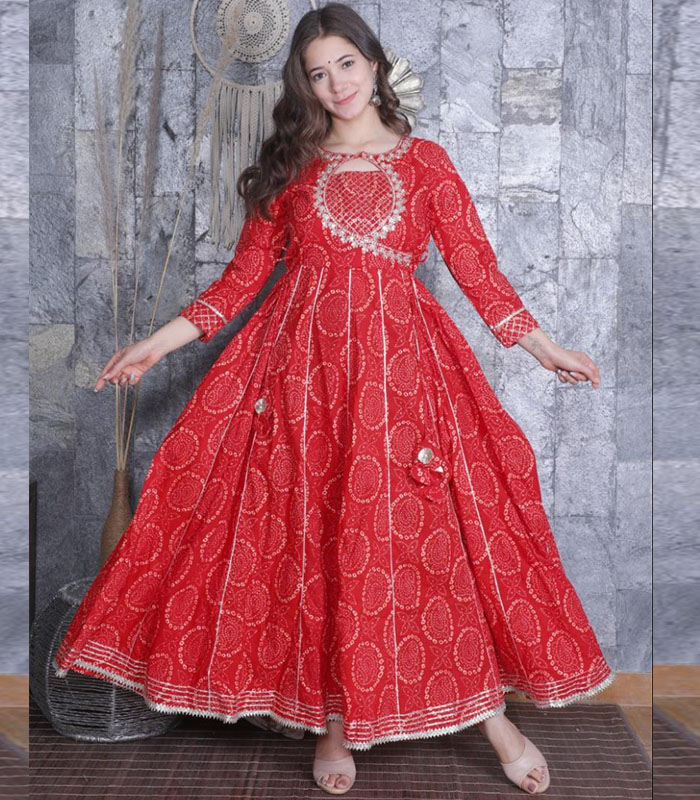 Beautiful Heavy Cotton Embroidery Gown Kurti Zakarto