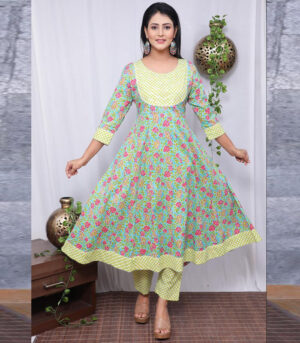 Heavy Cotton Anarkali Kurti Pant With Dupatta