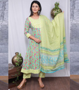 Heavy Cotton Anarkali Kurti Pant With Dupatta