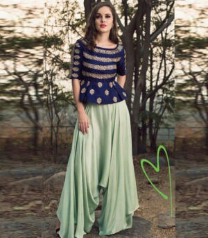 Blue Crop Top With Marvelous Handwork & Different Style Skirt