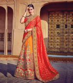 Beautiful Designer Wear Orange Chennai Silk Padding Georgette Bollywood Lehenga