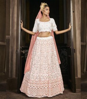 Georgette Sequence Work White Indian Lehenga