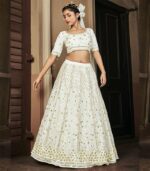 Off White Embroidered Work Indian Lehenga