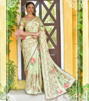 Light Green Silk Fabric Heavy Work Saree