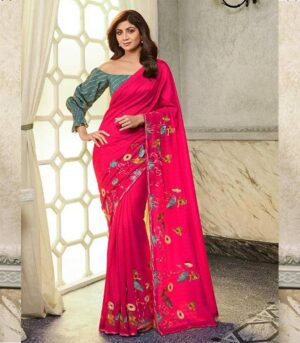 Pink And Red Designer Indian Shilpa Shetty Bollywood Saree