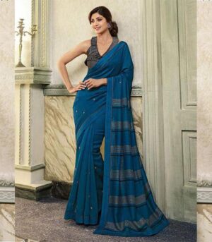 Light Blue Color Shilpa Shetty Bollywood Saree