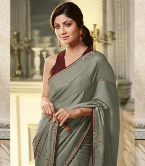 Stylish Grey Color Bollywood Designer Saree