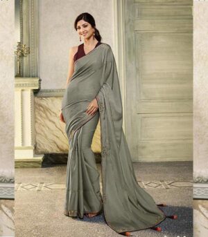 Stylish Grey Color Bollywood Designer Saree