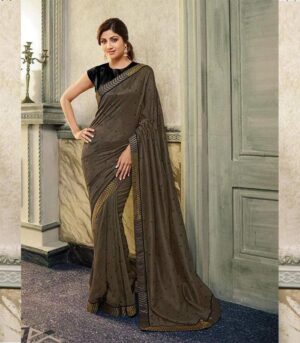 Dark Grey Indian Bollywood Designer Fancy Saree