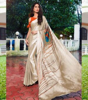 Off White Elegant Look Indian Satin Silk Saree