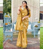 Golden Color Indian Silk Saree