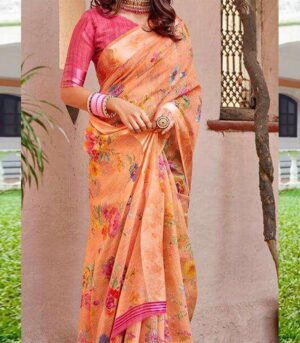 Dark Peach Color Lilan Silk Saree