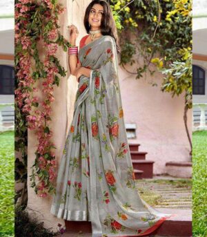 Grey Color Cotton Silk Saree