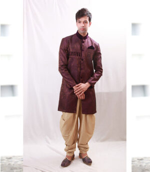 Cotton Silk Brocade Fabric Purple Indo Western Kurta Pajama