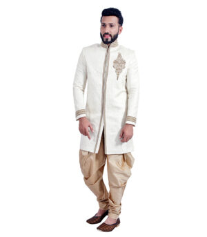 Beautiful Patch Of Work Brocade Off White Indo Western Sherwani