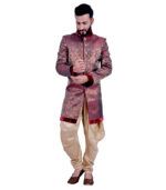 Festive Classic Specially Brocade Maroon With Gold Indo Western Sherwani