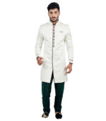 Especially Self Silk Brocade Fabric White Indo Western Sherwani