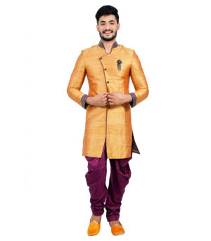 Raw Silk In Burnt Orange Indo Western Sherwani