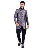 Unique Purple Silver And Gold Combination Zari Tanchoi Indo Western Sherwani