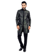 Special Brocade Dark Green With Black Indo Western Sherwani