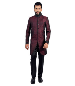 Extraordinary Work Brocade Maroon Indo Western Sherwani