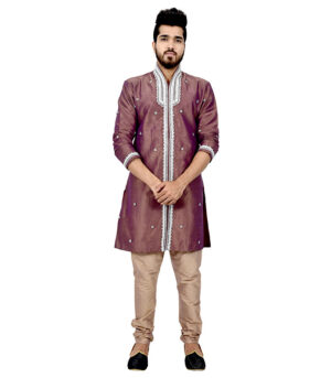 Rosy Brown Art Silk Indo Western Sherwani