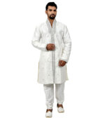 Art Silk White Indo Western Sherwani