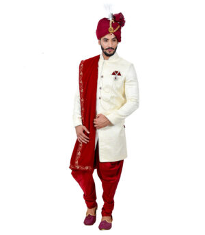 Cream Art Silk Indo Western Sherwani