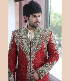 Premium Art Silk Fabric Handcrafted Maroon Sherwani