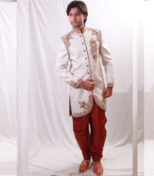 Heavily Flooded With Extraordinary Work Off White Sherwani