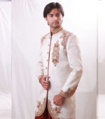 Unique Embroidery Work Off White Sherwani