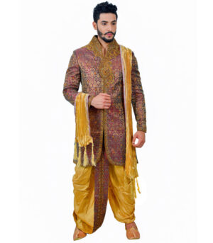 Multicolor Zari Brocade Silk Sherwani