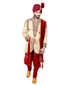 Zari Brocade Silk Peach Sherwani